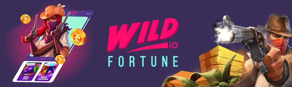 Screenshot of the Wild Fortune online casino lobby showing game categories and promotional banners